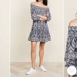 off shoulder, 3/4 sleeve mini dress